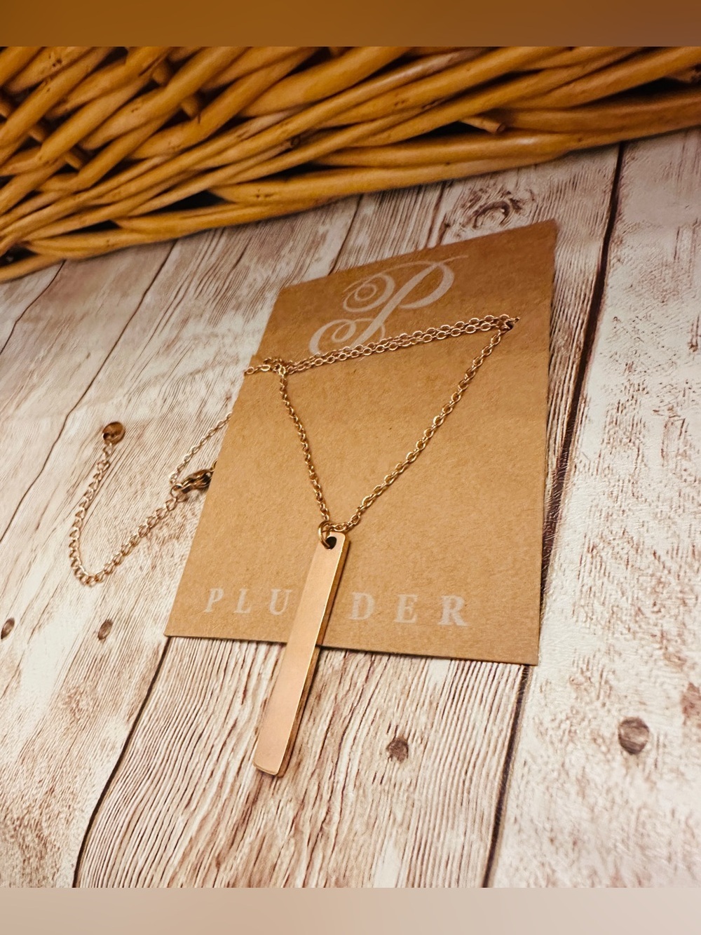 Plunder Rose Gold vertical Bar Pendant Necklace*Brand New!